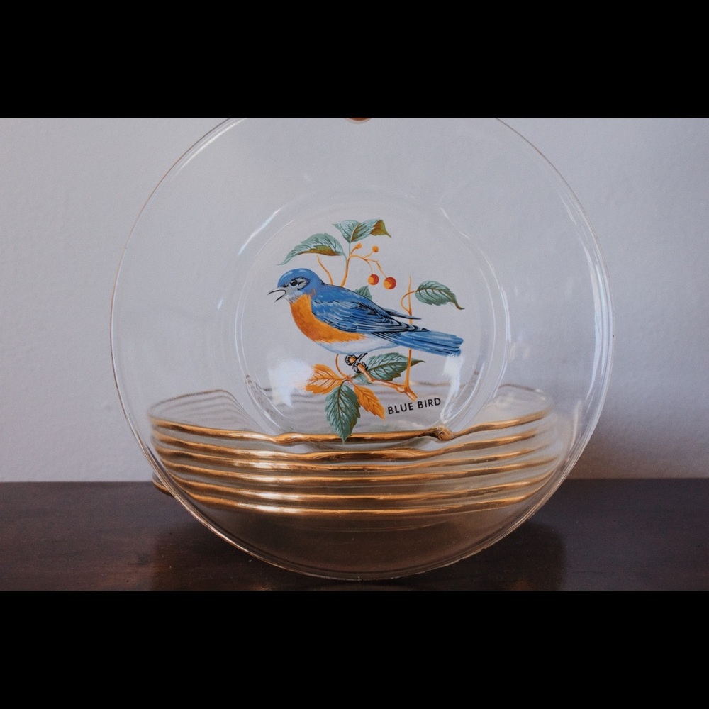 Vintage Songbird Gold Trim plates set of 7